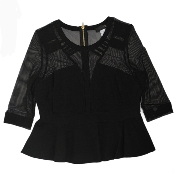 NWOT Junior Plus Black Stretch Peplum Sheer Top - Picture 8 of 8